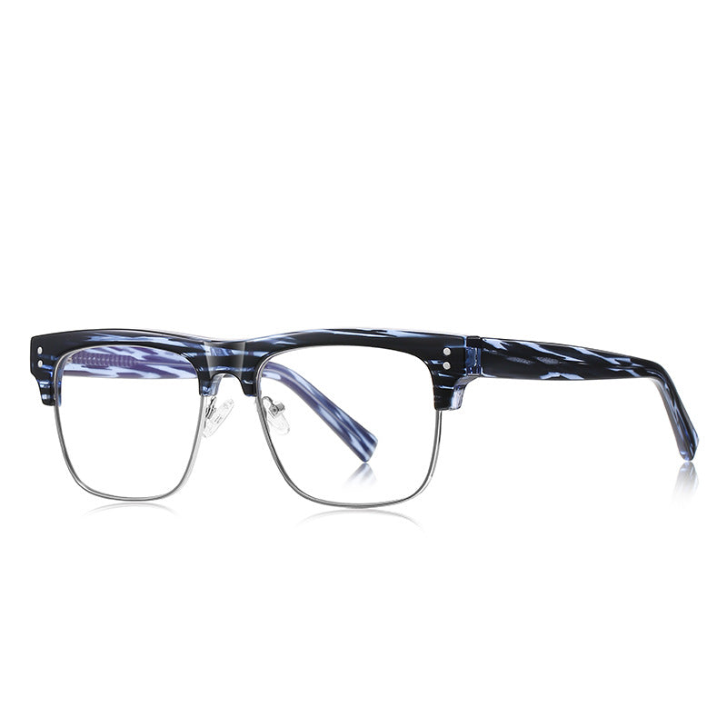 Semi-Rimless Browline Square Blue Light Blocking Glasses in Blue Marble
