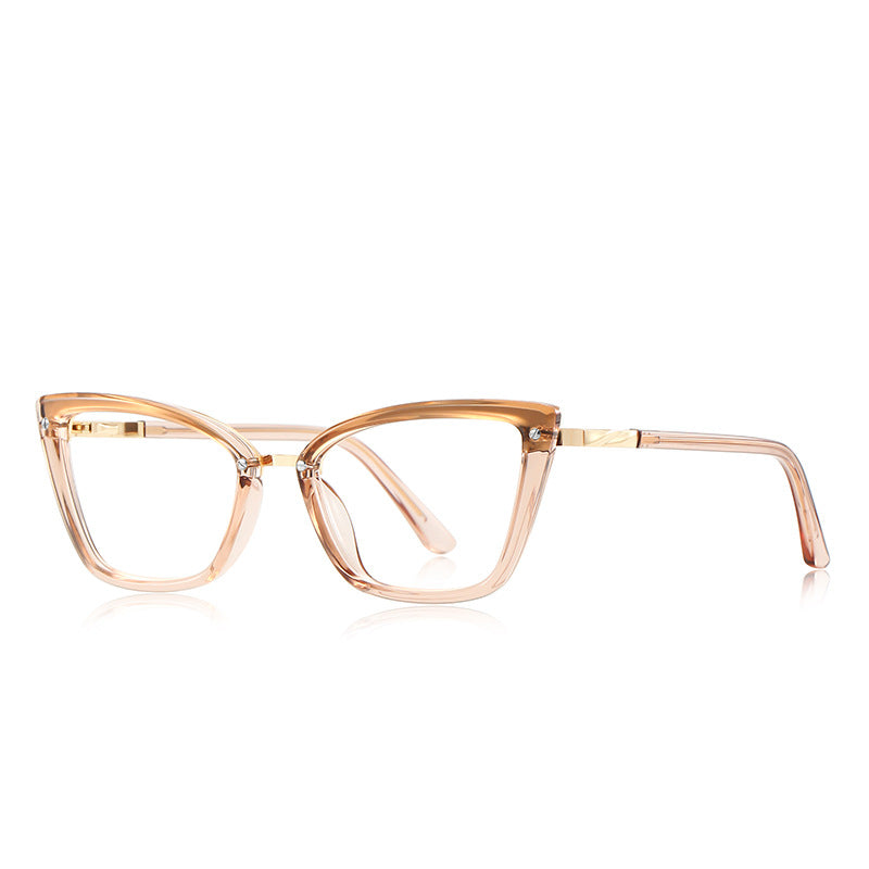 Winged Metal Bridge Cat Eye Blue Light Blocking Glasses in Translucent Champagne Peach