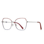 Enamel Browline Metal Butterfly Spring Hinge Blue Light Blocking Glasses in Polished Silver with Red Enamel