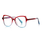 Gradient Pyramid Stud Butterfly Blue Light Blocking Glasses in Ruby Red to Sky Blue Gradient