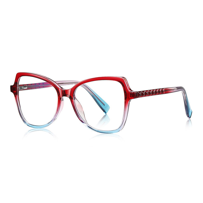 Gradient Pyramid Stud Butterfly Blue Light Blocking Glasses in Ruby Red to Sky Blue Gradient