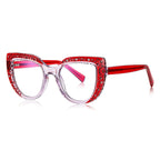Punched Dot Cat Eye Blue Light Blocking Glasses in Translucent Ruby Red