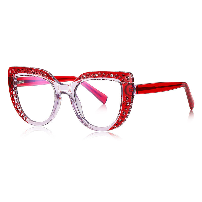 Punched Dot Cat Eye Blue Light Blocking Glasses in Translucent Ruby Red
