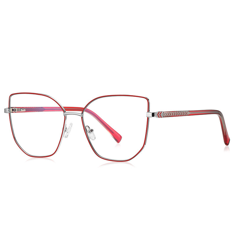 Braided Temple Butterfly Blue Light Blocking Glasses in Silver with Crimson Red Enamel Rim