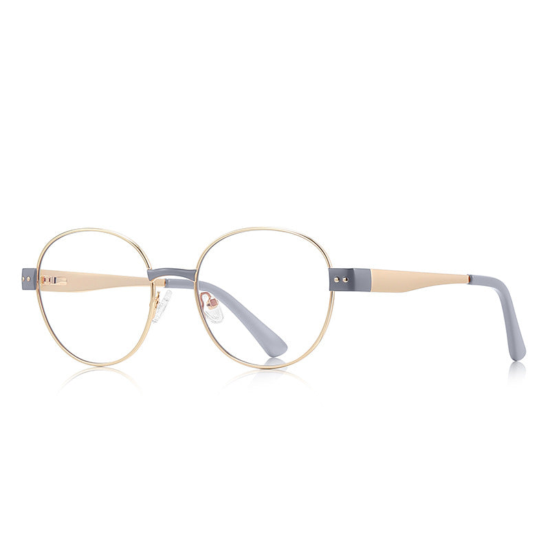 Accent Block Metal Round Blue Light Blocking Glasses in Pale Gold & Slate Grey