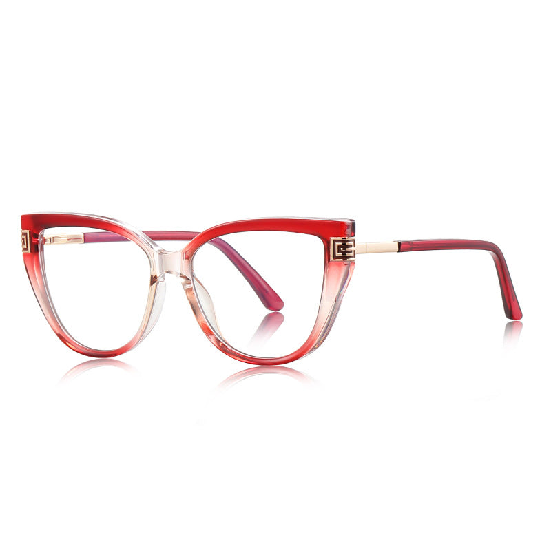 Greek Key Cat Eye Blue Light Blocking Glasses in Translucent Ruby Red