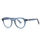 Rounded Pentagon Transparent Acetate Gold Hinge Blue Light Blocking Glasses in Steel Blue