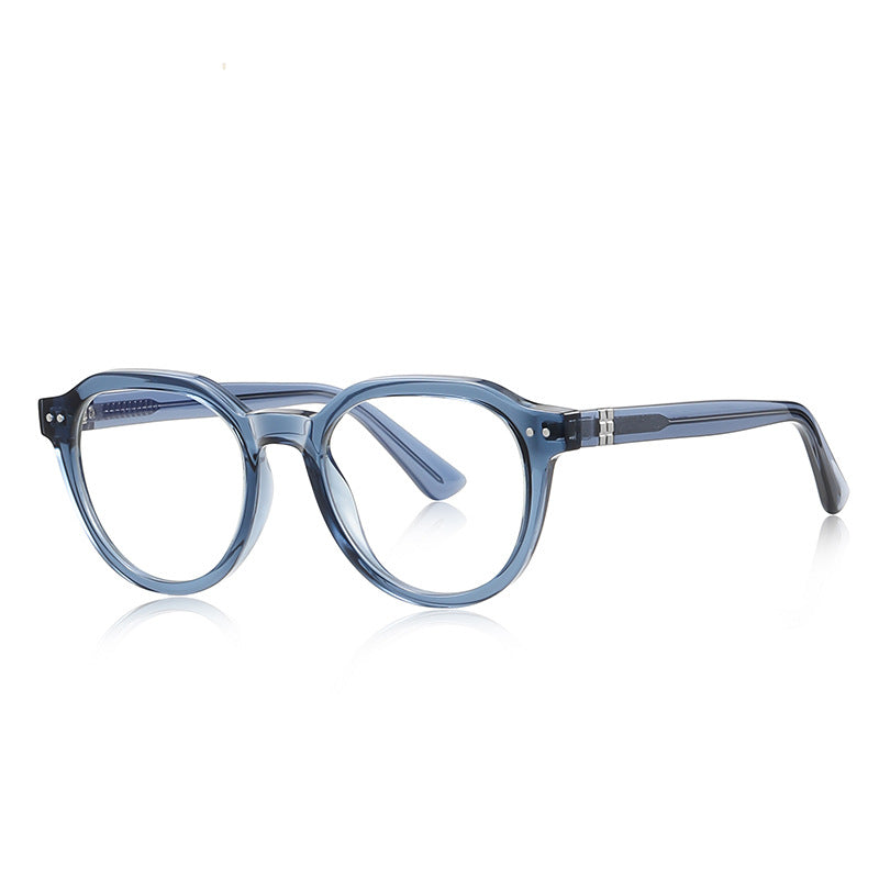 Rounded Pentagon Transparent Acetate Gold Hinge Blue Light Blocking Glasses in Steel Blue
