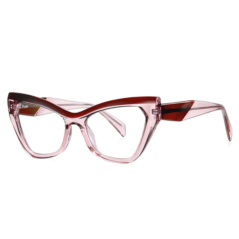 Two-Tone V-Brow Cat Eye Blue Light Blocking Glasses in Blush Pink & Crimson