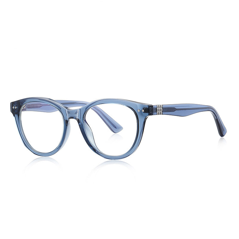 Ribbed Accent Round Blue Light Blocking Glasses in Slate Blue & Silver