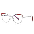Striped Brow Butterfly Blue Light Blocking Glasses in Silver with Crimson Red Striped Brow