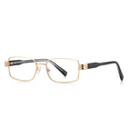 Grid-Texture Metal Rectangle Blue Light Blocking Glasses in Gold & Black