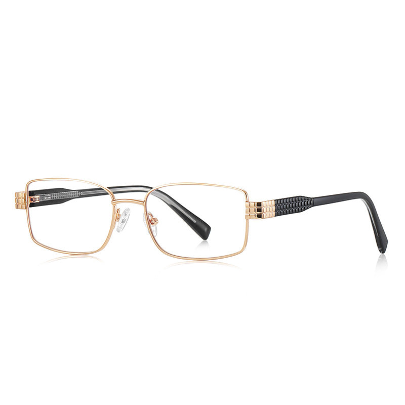 Grid-Texture Metal Rectangle Blue Light Blocking Glasses in Gold & Black