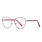 Chevron Temple Butterfly Spring Hinge Blue Light Blocking Glasses in Berry Red with Silver Bridge