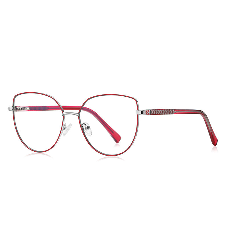 Chevron Temple Butterfly Spring Hinge Blue Light Blocking Glasses in Berry Red with Silver Bridge