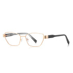 Grid-Texture Metal Cat Eye Blue Light Blocking Glasses in Pale Gold & Black