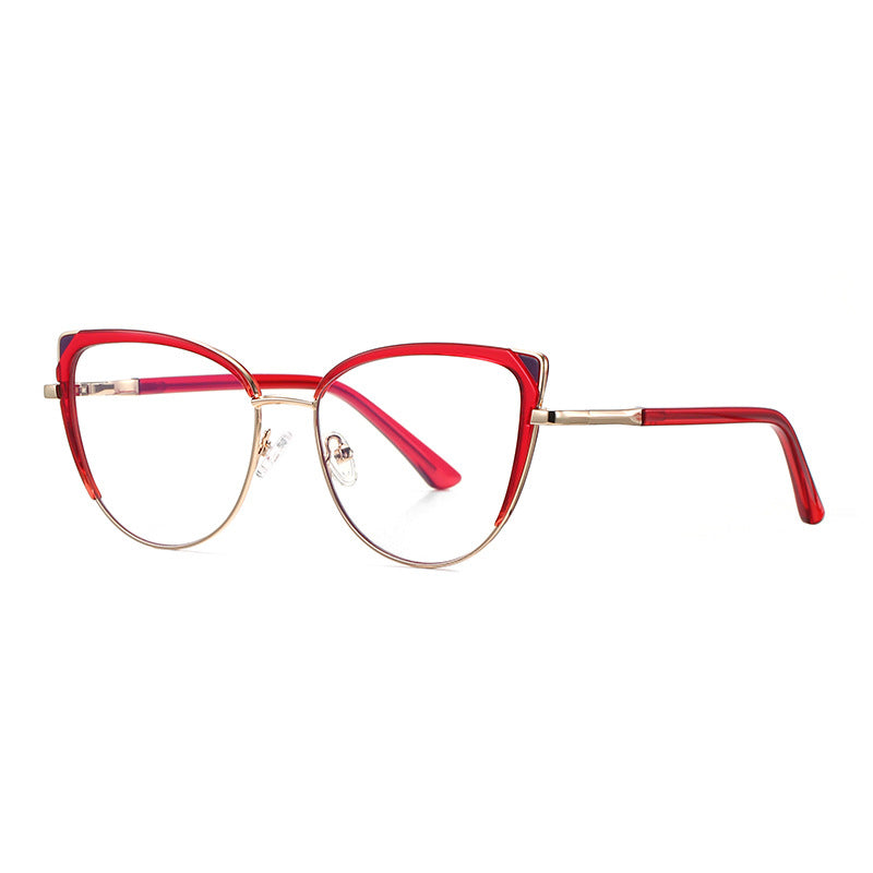 Colorblock Wingtip Cat Eye Blue Light Blocking Glasses in Cherry Red & Wine