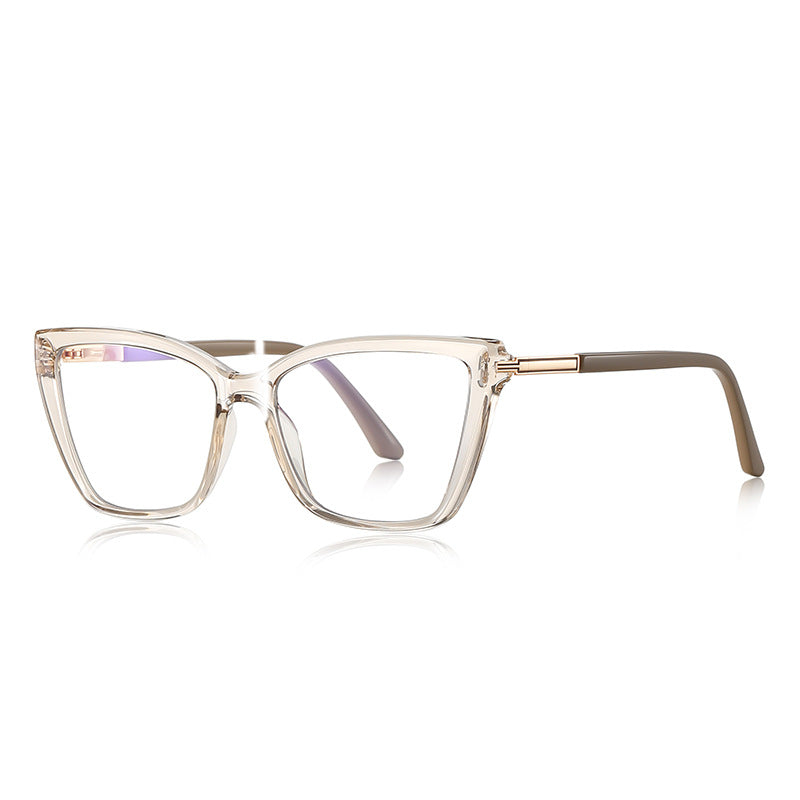 Classic Cat-Eye Acetate Gold Metal Hinge Blue Light Blocking Glasses in Transparent Champagne