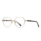 Bamboo Joint Geometric Round Blue Light Blocking Glasses in Pale Gold with Black Bamboo Temples