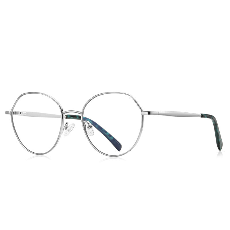 Geometric Metal Round Blue Light Blocking Glasses in Silver