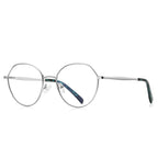Geometric Metal Round Blue Light Blocking Glasses in Silver