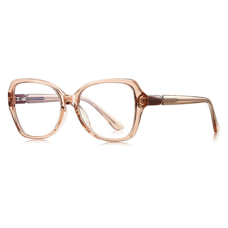 Barrel Hinge Butterfly Blue Light Blocking Glasses in Translucent Champagne Peach with Bronze Barrel Hinge