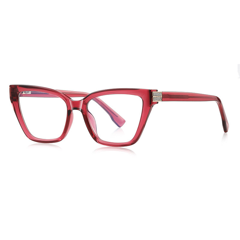 Rhinestone Hinge Cat Eye Blue Light Blocking Glasses in Translucent Ruby Red