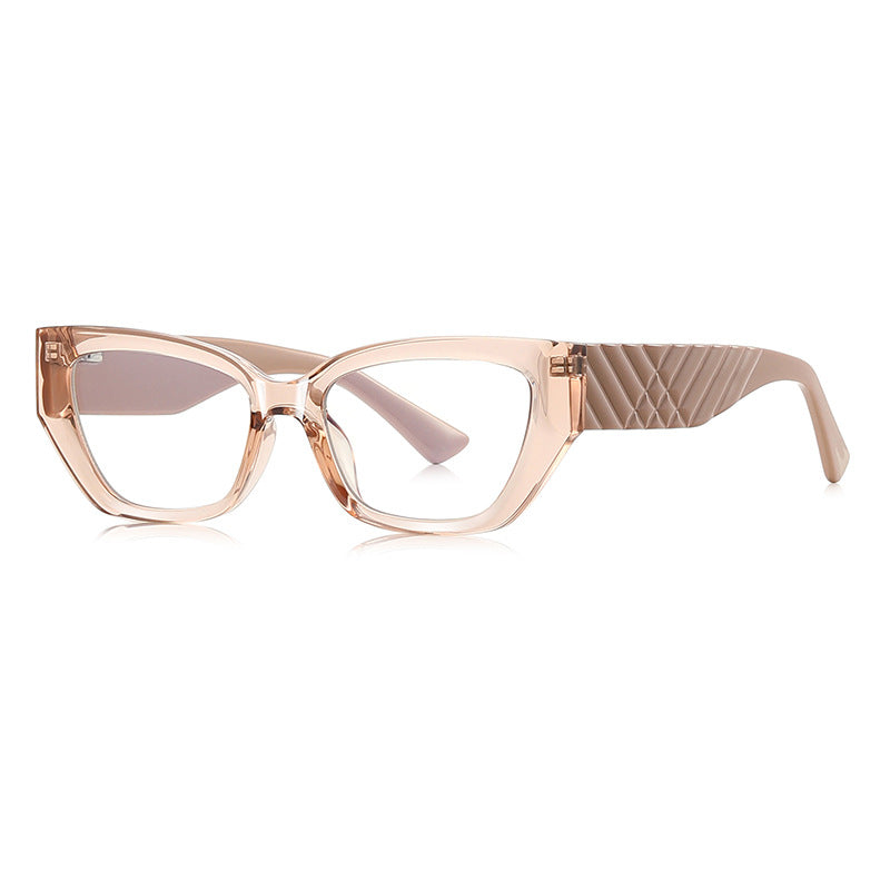 Chevron Quilted Cat Eye Blue Light Blocking Glasses in Translucent Champagne Nude