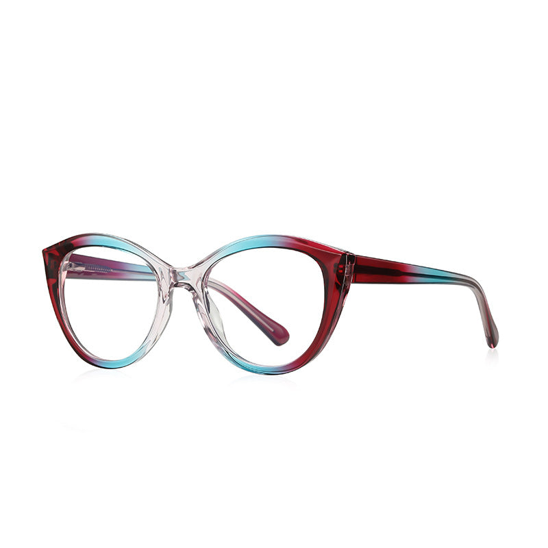 Round Cat Eye Blue Light Blocking Glasses in Berry Red to Turquoise Gradient