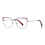 Enamel Brow Butterfly Blue Light Blocking Glasses in Silver & Red-Blue Enamel