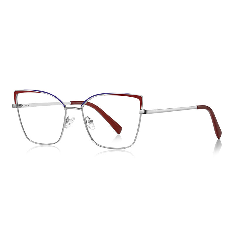 Enamel Brow Butterfly Blue Light Blocking Glasses in Silver & Red-Blue Enamel