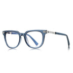 Fluted Hinge Square Blue Light Blocking Glasses in Translucent Slate Denim Blue & Silver