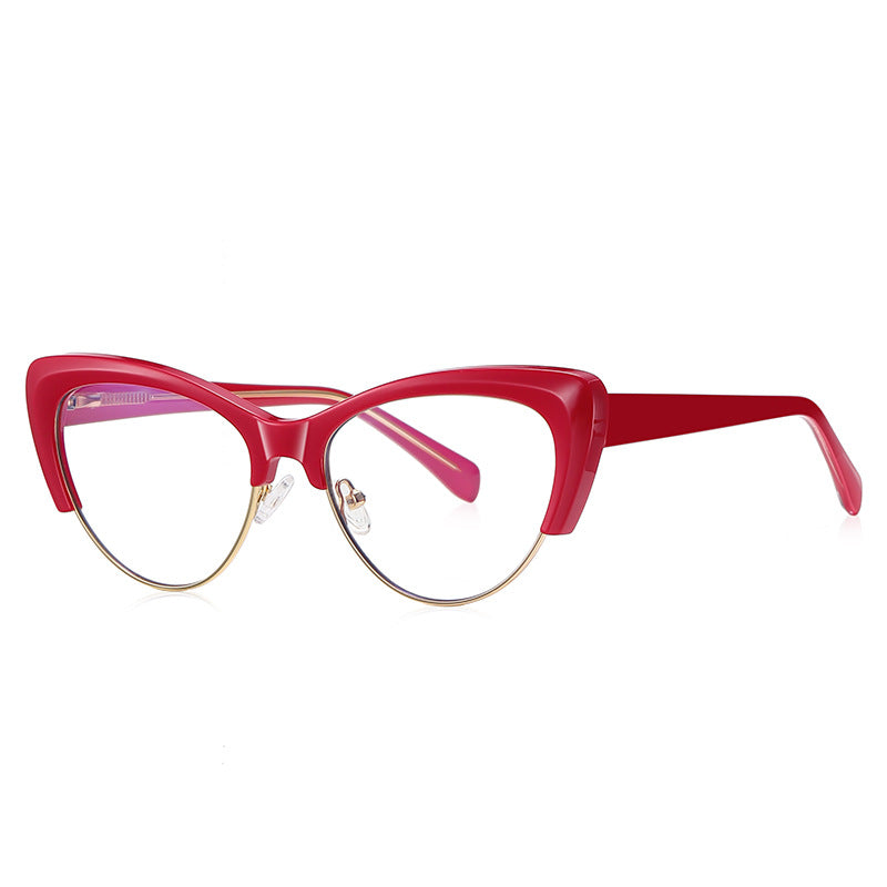 Winged Browline Cat Eye Blue Light Blocking Glasses in Cherry Ruby Red