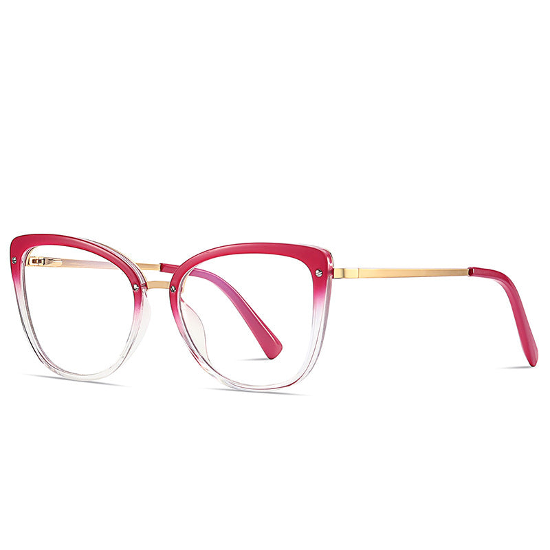 Gradient Metal Bridge Cat Eye Blue Light Blocking Glasses in Crystal Clear with Gold Brow
