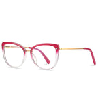 Gradient Metal Bridge Cat Eye Blue Light Blocking Glasses in Crystal Clear with Gold Brow
