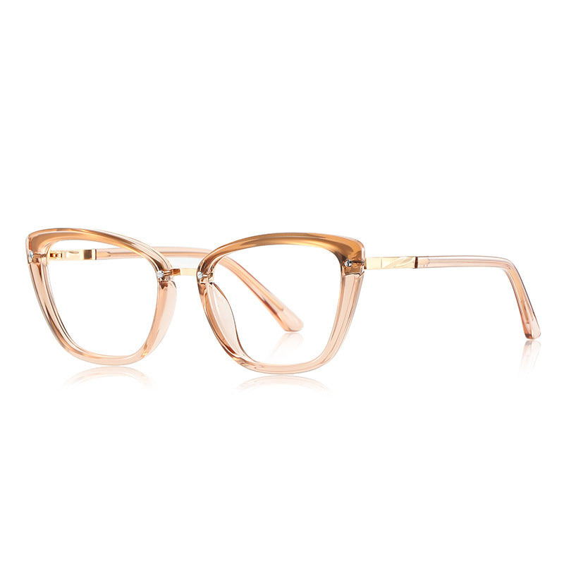 Gold Brow Trim Cat Eye Blue Light Blocking Glasses in Champagne Nude Peach