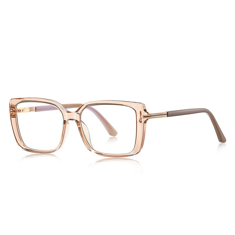 Gold Accent Square Blue Light Blocking Glasses in Champagne Nude & Gold