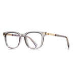 Ribbed Hinge Square Blue Light Blocking Glasses in Translucent Smoke Grey with Gold Hinge