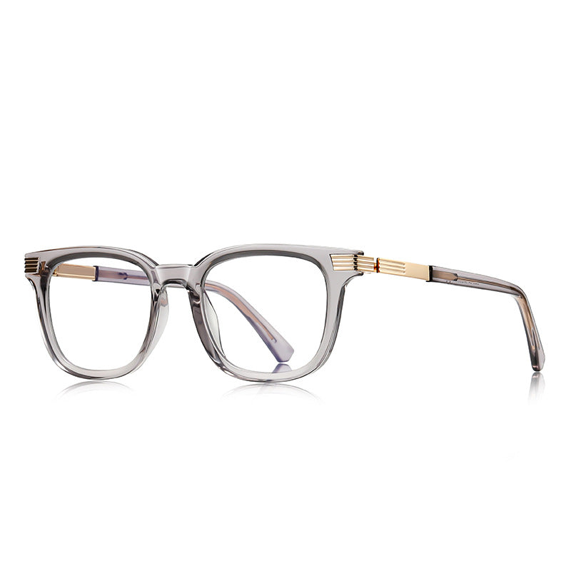 Ribbed Hinge Square Blue Light Blocking Glasses in Translucent Smoke Grey with Gold Hinge