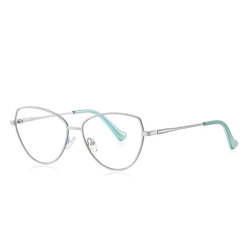 LENSVA Winged Wire Cat Eye Spring Hinge Glasses in Silver & Mint Green