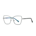Chevron Band Metal Cat Eye Spring Hinge Blue Light Blocking Glasses in Teal Blue with Silver Bridge & Chevron Temples