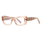 Quilted Temple Cat Eye Blue Light Blocking Glasses in Translucent Blush Pink