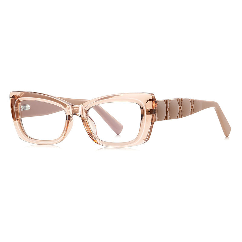 Quilted Temple Cat Eye Blue Light Blocking Glasses in Translucent Blush Pink