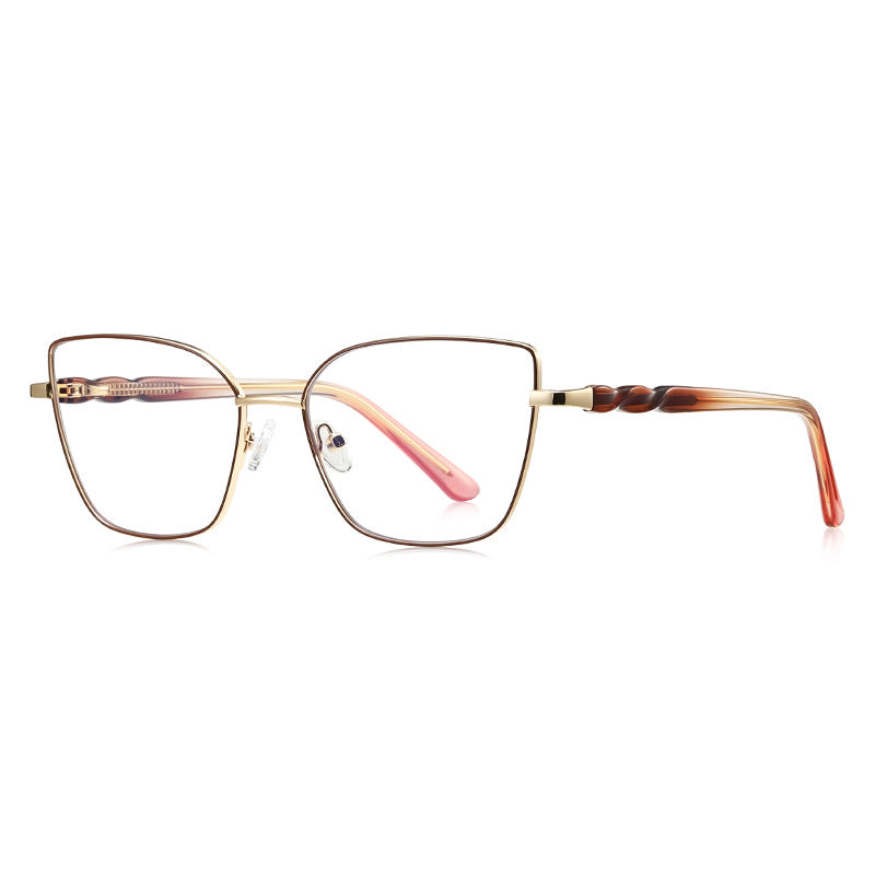 Wavy Temple Butterfly Blue Light Blocking Glasses in Gold with Brown Brow & Amber Tortoise Temples