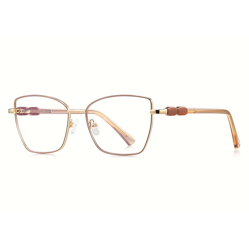 Beaded Temple Butterfly Blue Light Blocking Glasses in Gold with Blush Pink Enamel
