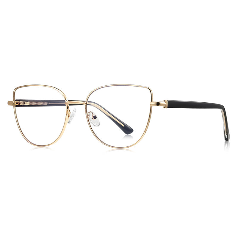 Enamel Trim Cat Eye Blue Light Blocking Glasses in Gold with Brown Tortoiseshell Enamel Rim