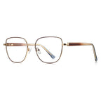 Enamel Rim Metal Square Blue Light Blocking Glasses in Gold with Brown Rim