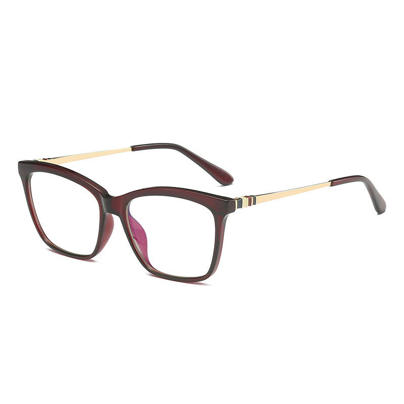 Striped Hinge Cat Eye Blue Light Blocking Glasses in Translucent Burgundy Red & Gold