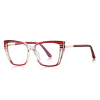 Geometric Link Cat Eye Blue Light Blocking Glasses in Translucent Ruby Red