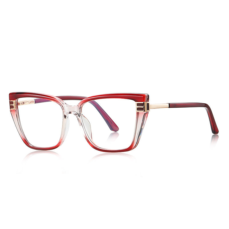 Geometric Link Cat Eye Blue Light Blocking Glasses in Translucent Ruby Red